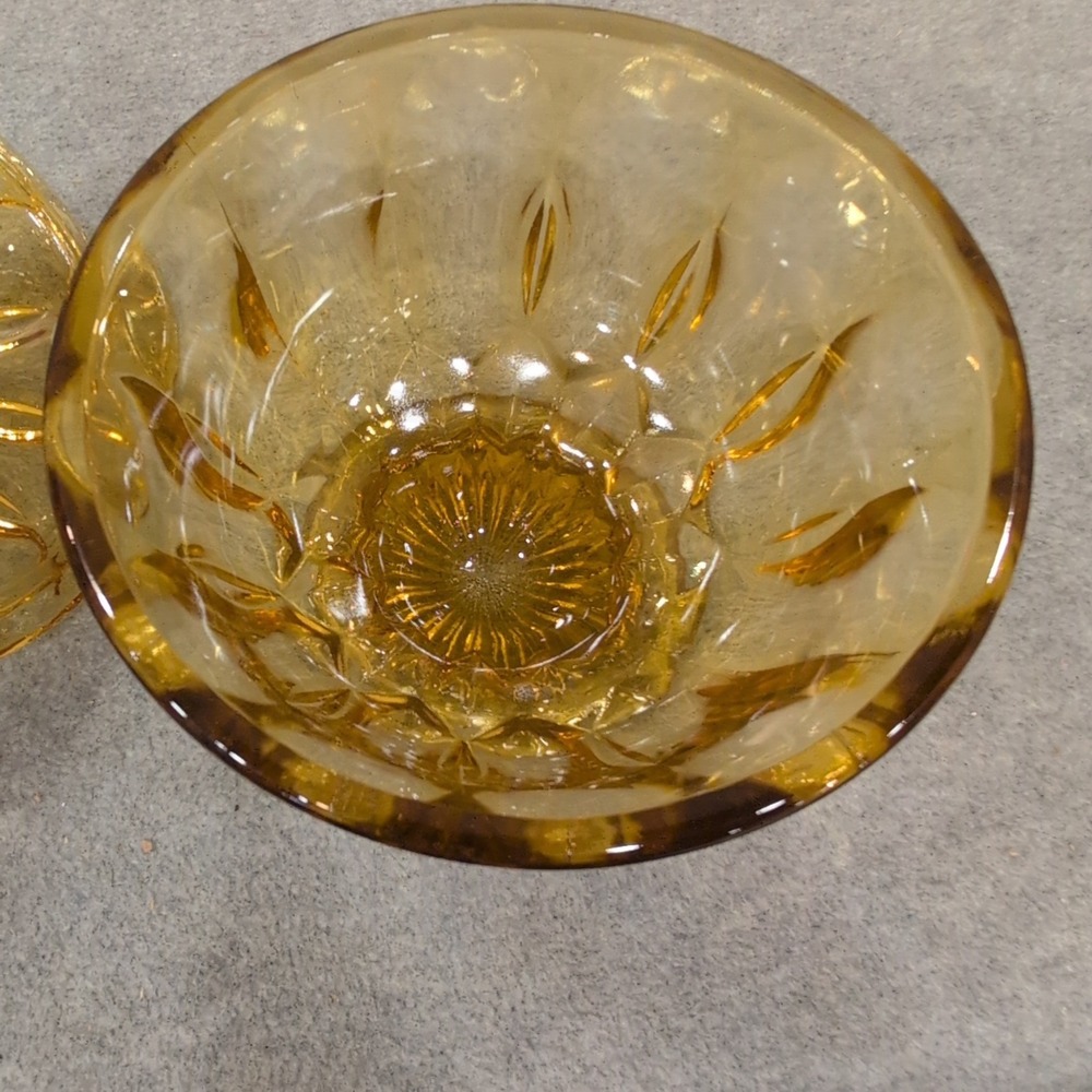 Vintage Anchor Hocking Amber Pressed Glass Footed Candy Dish with Lid Bowl - Picture 2 of 8